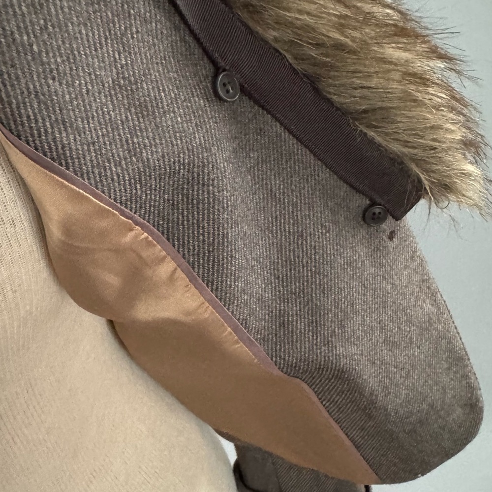 LOFT blazer w/ detachable faux fur collar grey/taupe herringbone tweed EUC Sz 8P - Picture 3 of 11
